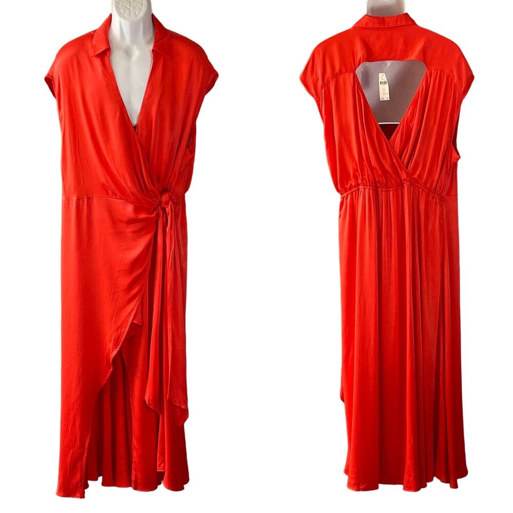 Anthropologie Maeve Satin Viscose Wrap Midi with Keyhole Back Size 3X